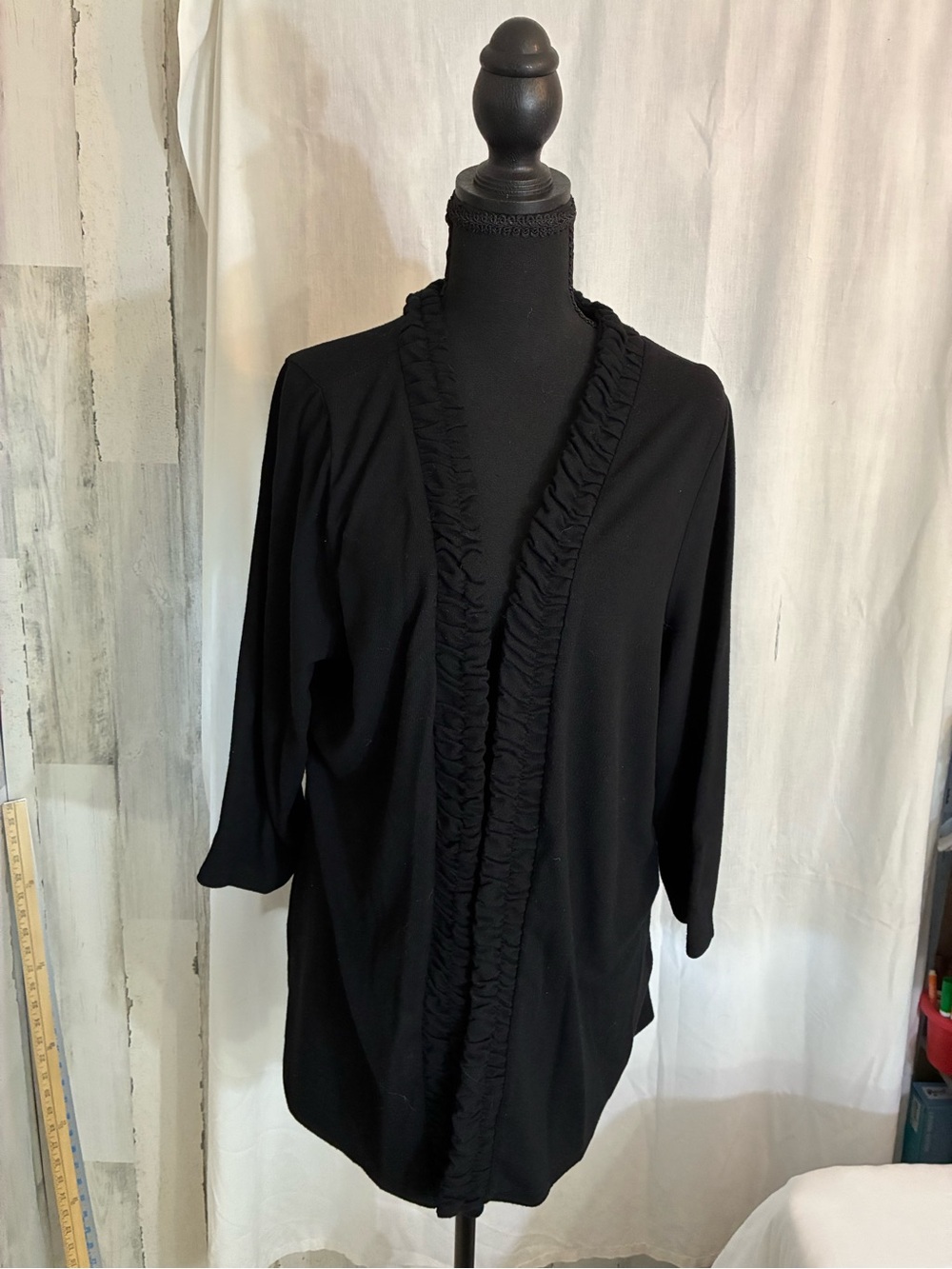 dressbarn Black Ruffle-Front Women's Cardigan